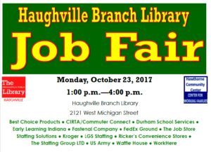 Hawthorne Community Center and Haughville Branch Library will host a job fair October 23.